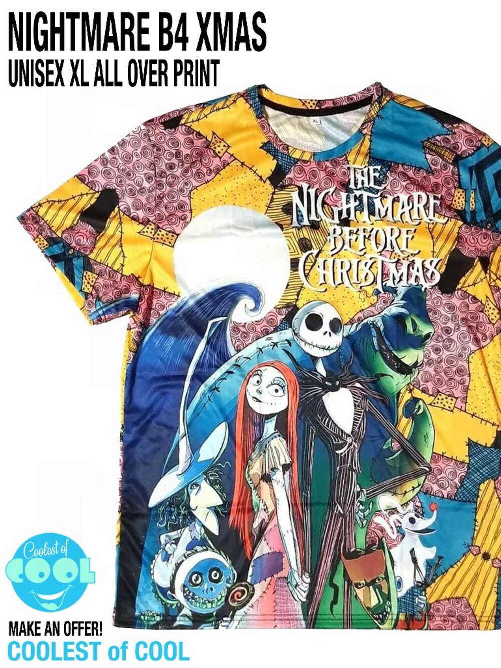 XL Nightmare before Christmas shirt All over print front and back bright colors